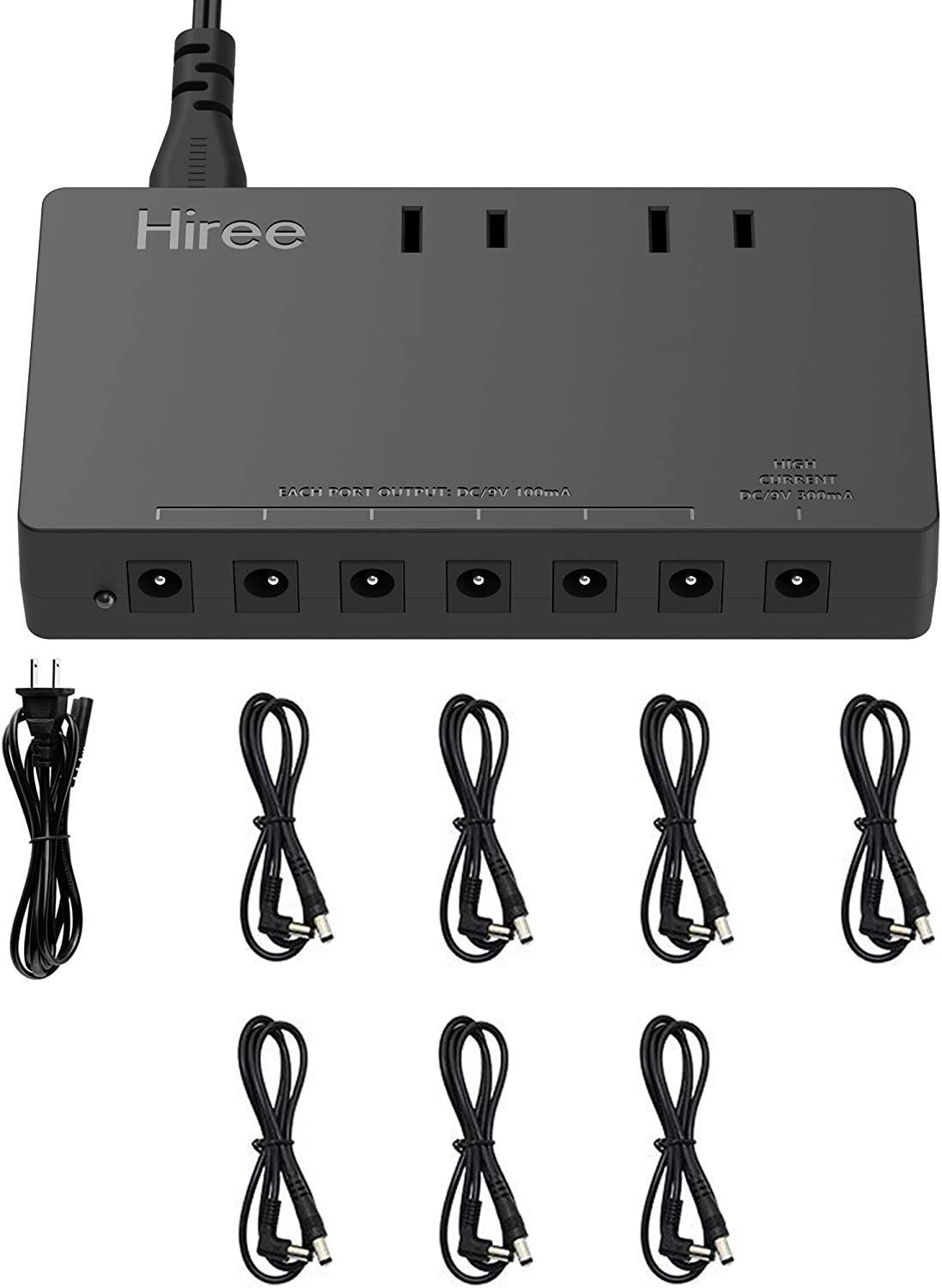 Guitar Pedal Power Supply 7 DC Output for 9V Effect Pedal Board with 2 AC Outlet