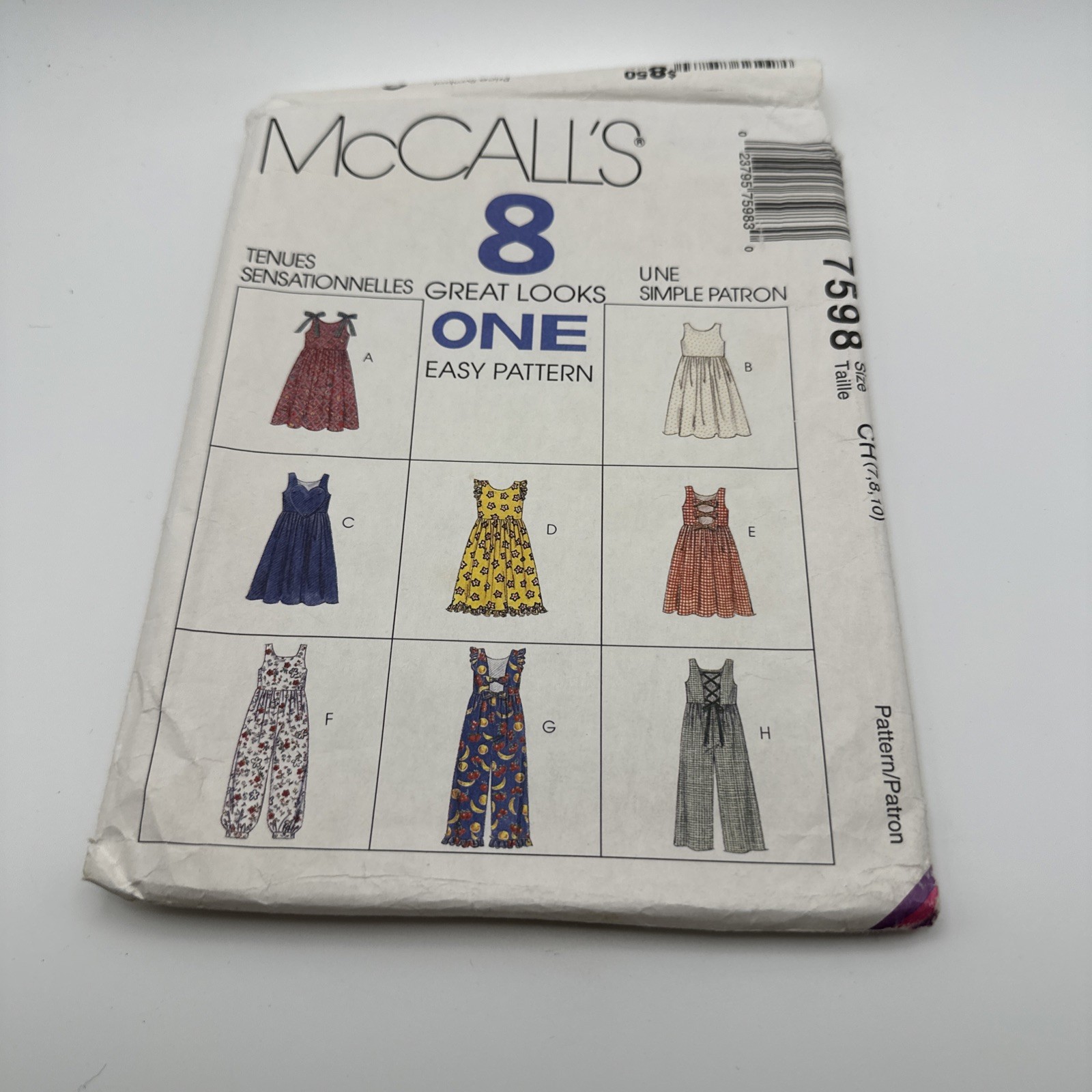 McCalls 7598 Sewing Pattern Girls Jumpers Jumpsuits Sizes 7 8 10
