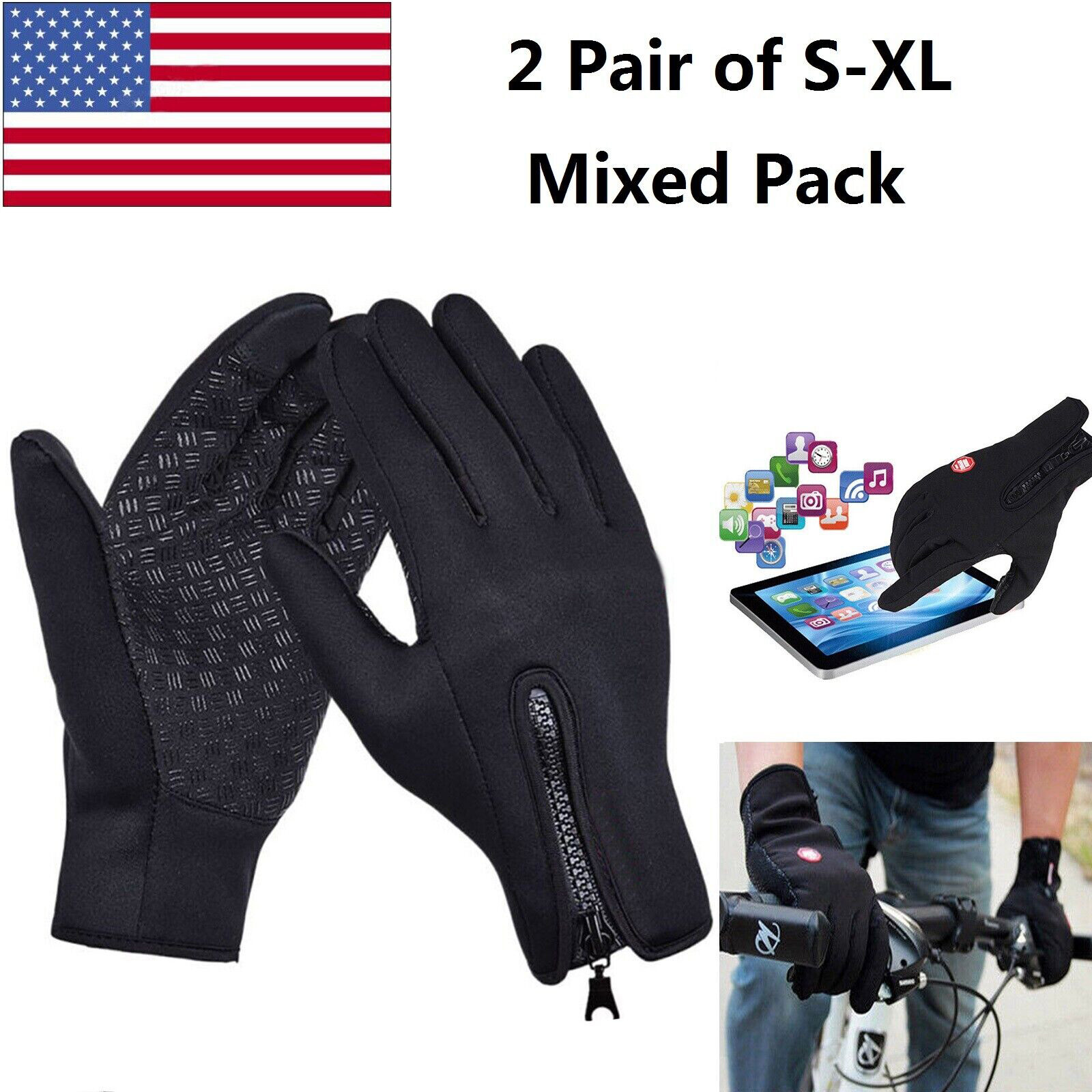 2Pair Unisex Touch Screen Winter Warm Windproof Waterproof Thermal Gloves Mitten
