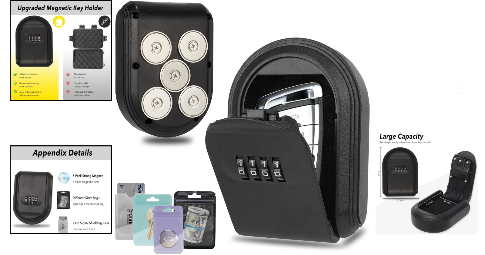 Magnetic Key Box for Under Car, Hide a Key Outside with Combination Lock Box,...