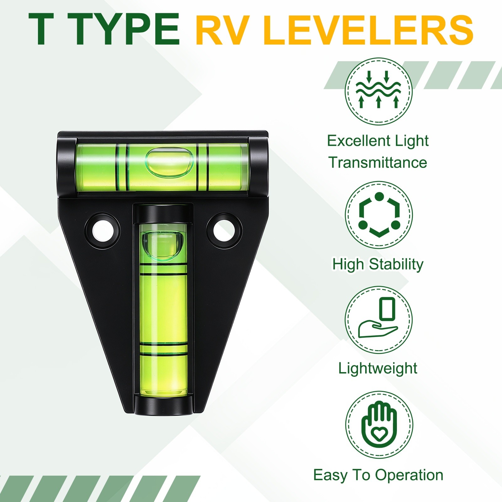 2Pcs Magnetic t Type RV Levelers Dual-function Bubble Spirit Levels, Black