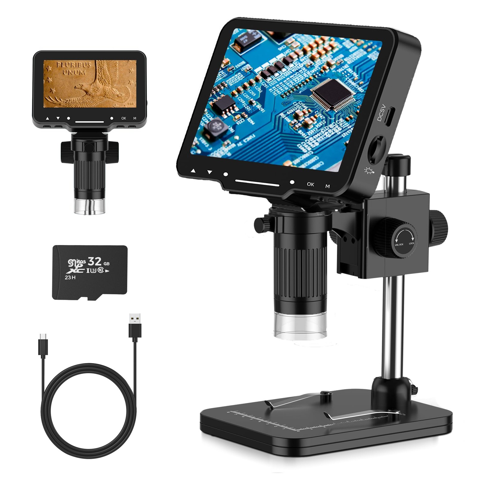 Digital Microscope 4.3 Inch 1080P 10MP Camera 1-1000X Wireless USB Stereo