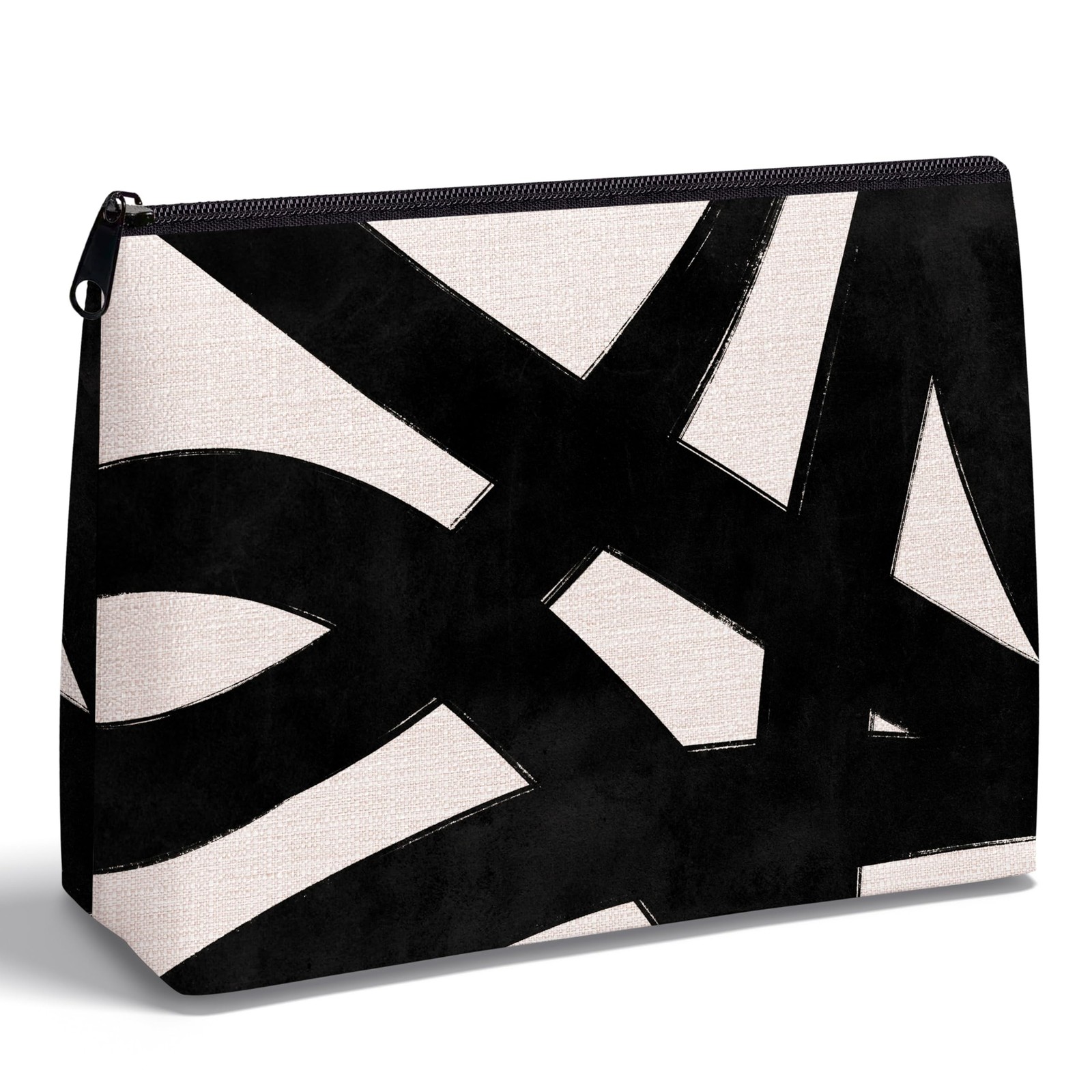 Black and White Abstract Zipper Makeup Bag for Women | Travel Pouch, Black an...