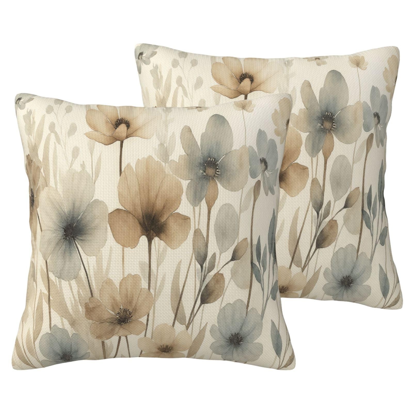 Flowers Poppy Chinoiserie Decorative Throw Pillow Covers 18x18 Inch Set of 2,...