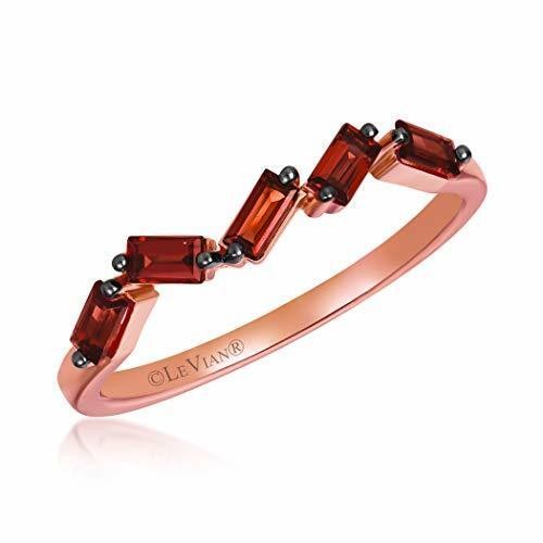 Le Vian 14K Rose Gold Baguette Cut Red Garnet Zig Zag Ring - Size 6