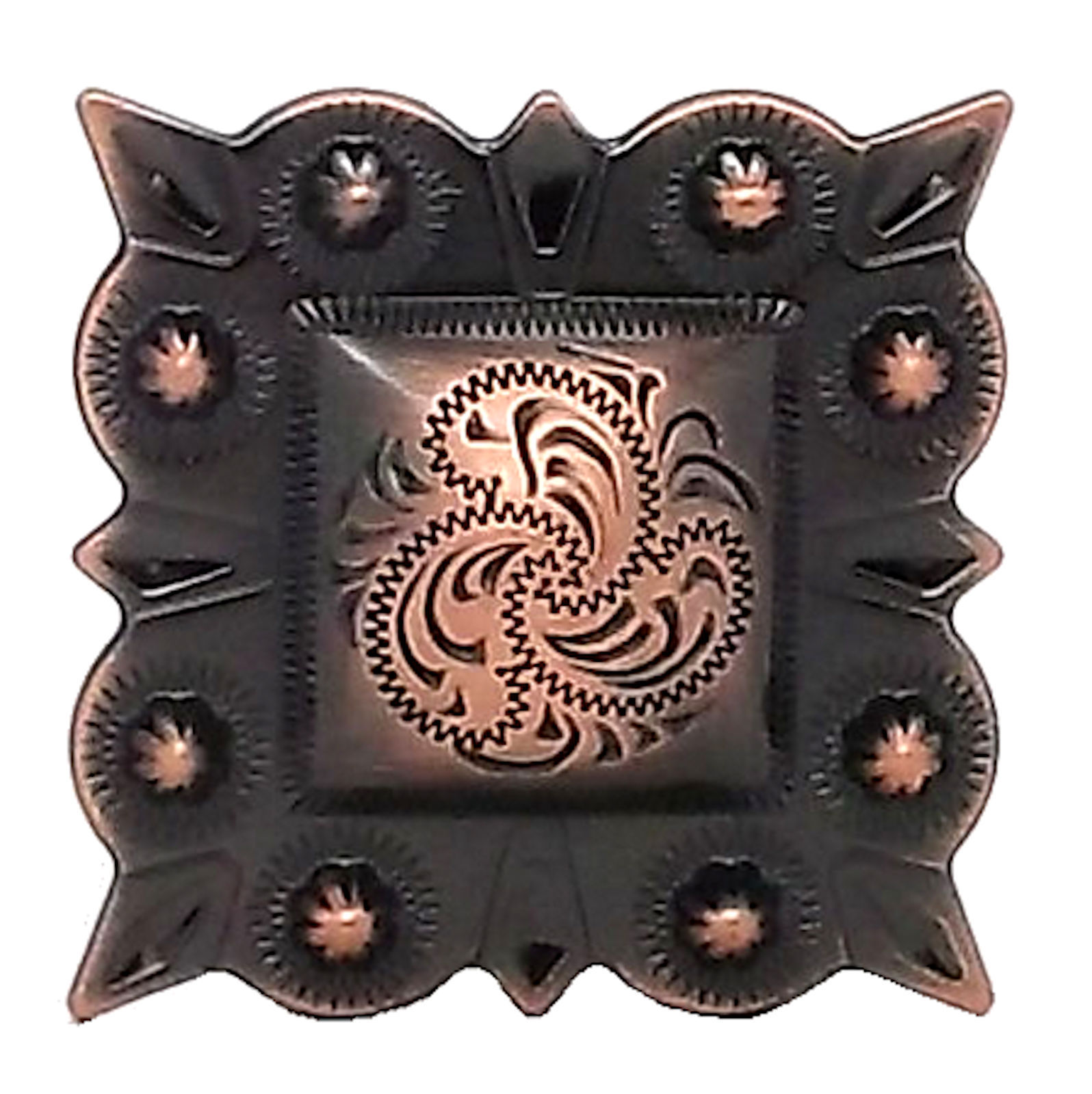 Berry Square Concho 1.5" (3.8 cm) Screwback Copper 2323-10