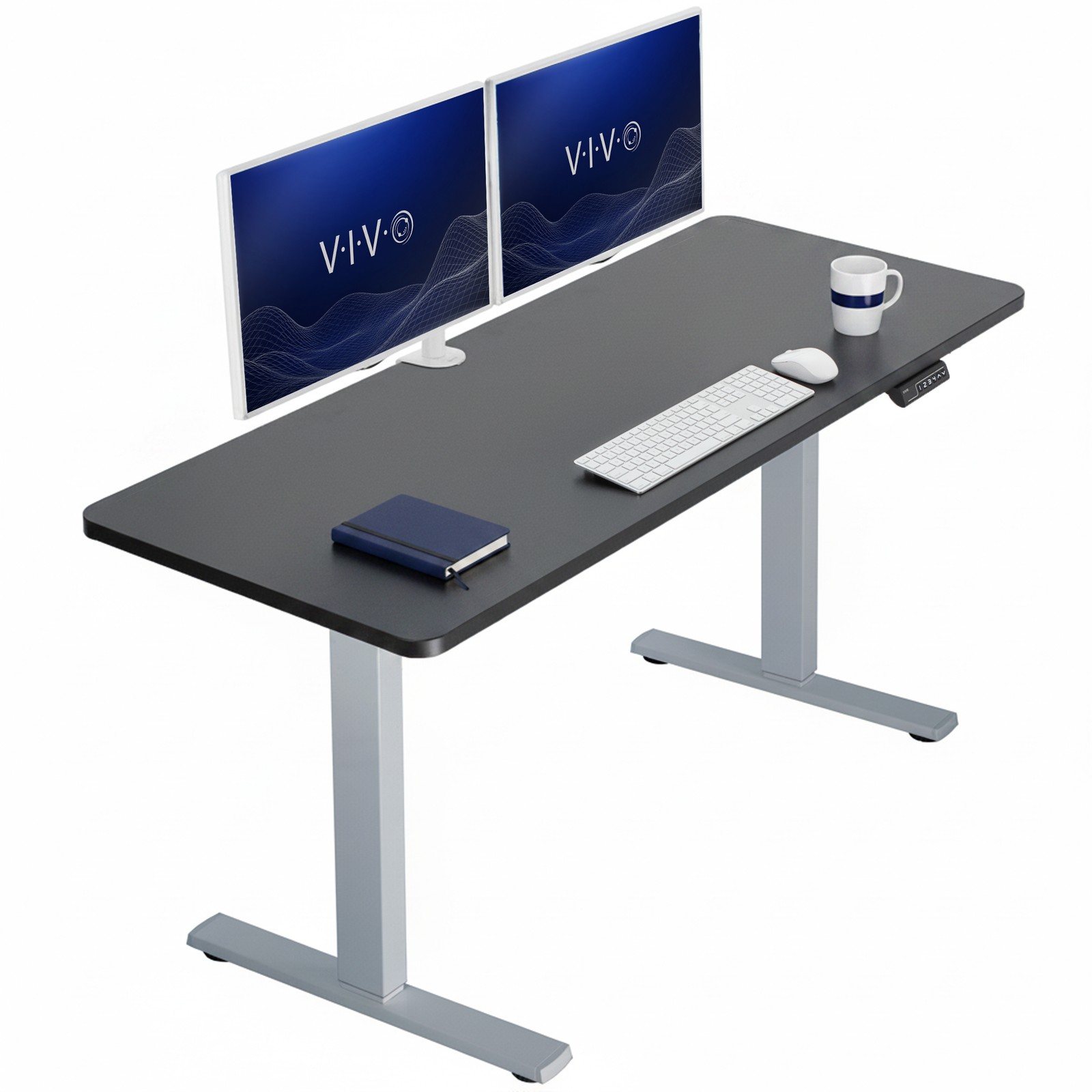 VIVO Electric 60” x 24” Stand Up Desk, Black Table Top, Gray Frame