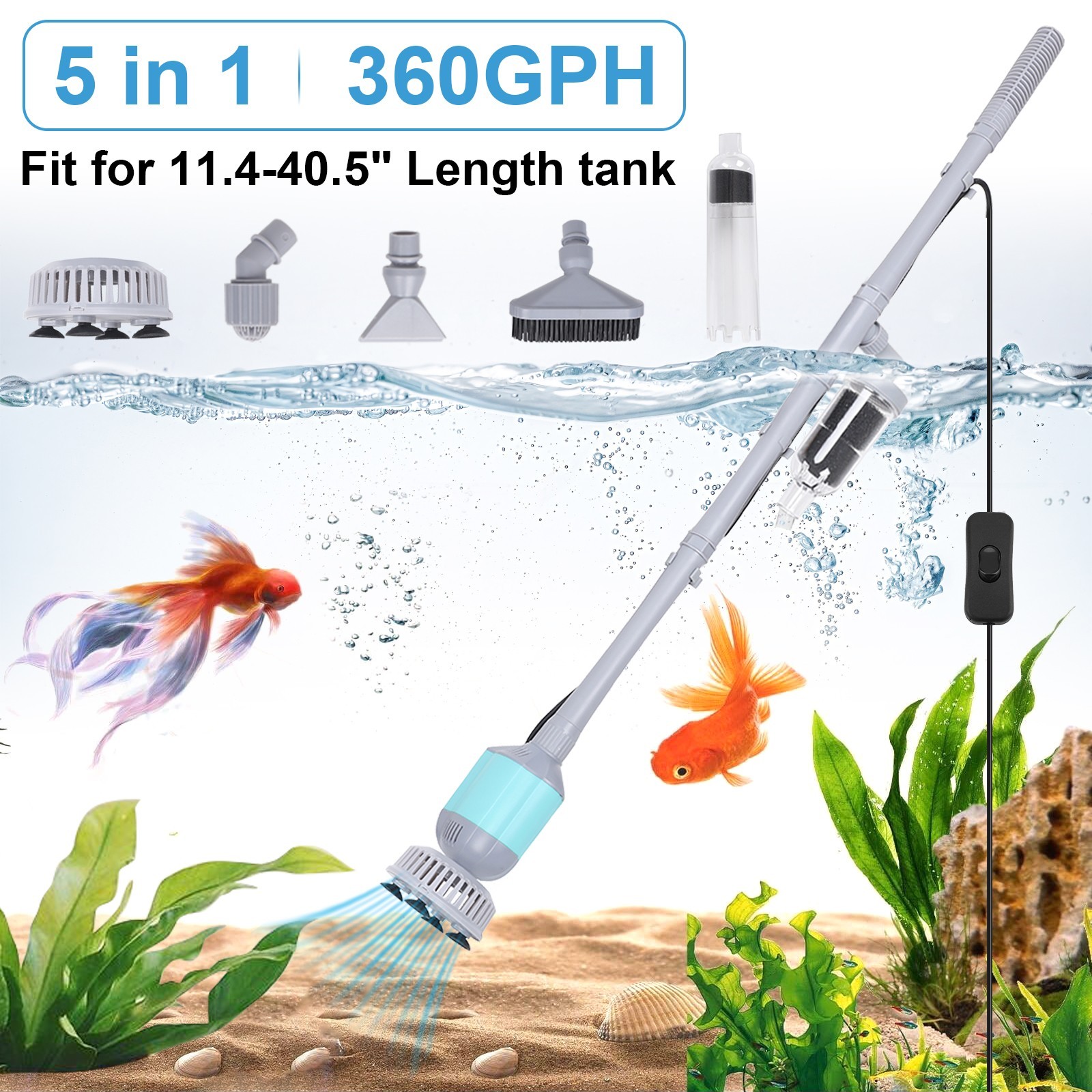 hygger 360GPH Electric Aquarium Gravel Cleaner Fish Tank Water Change kit