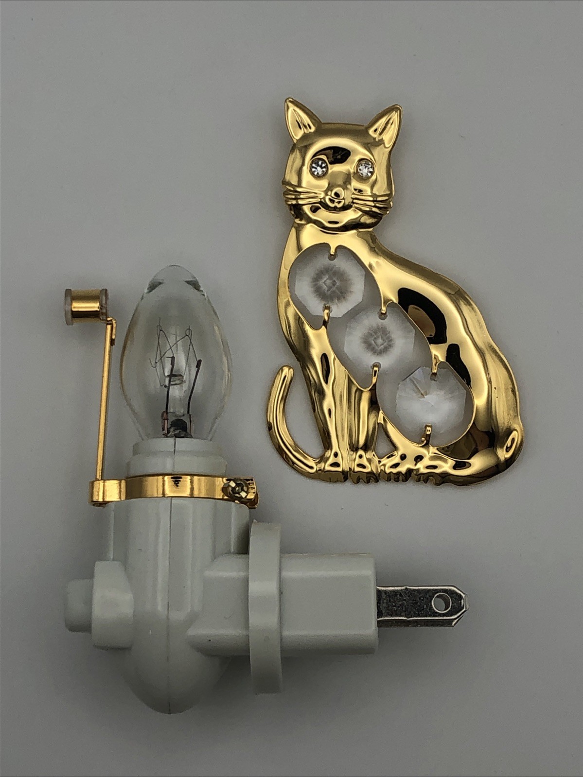KG & C 24K Gold Plated Cat Night Light w/ Clear Crystals - NL1009