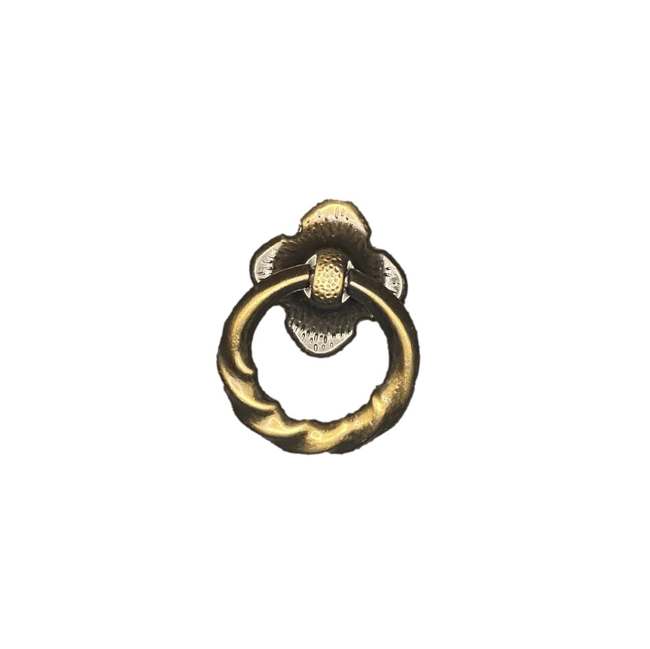 1-1/2" Twisted Ring Pull with Plate Antique Brass