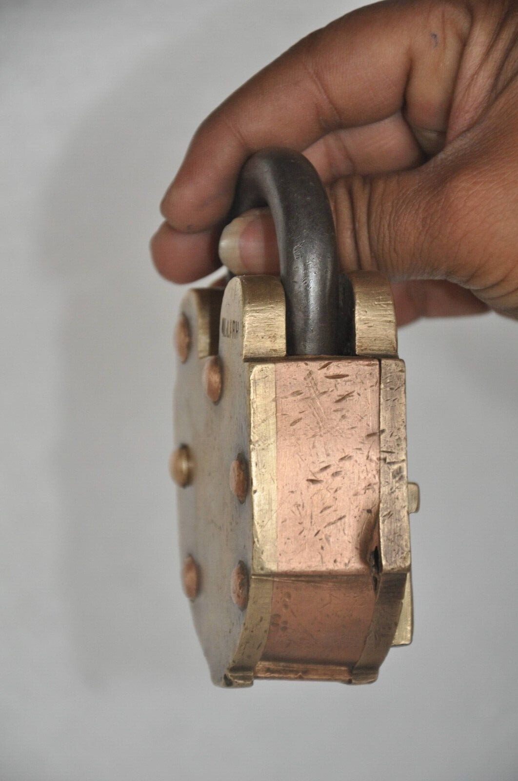 Vintage Brass & Copper Handcrafted Solid Heavy Push Button Tricky Padlock