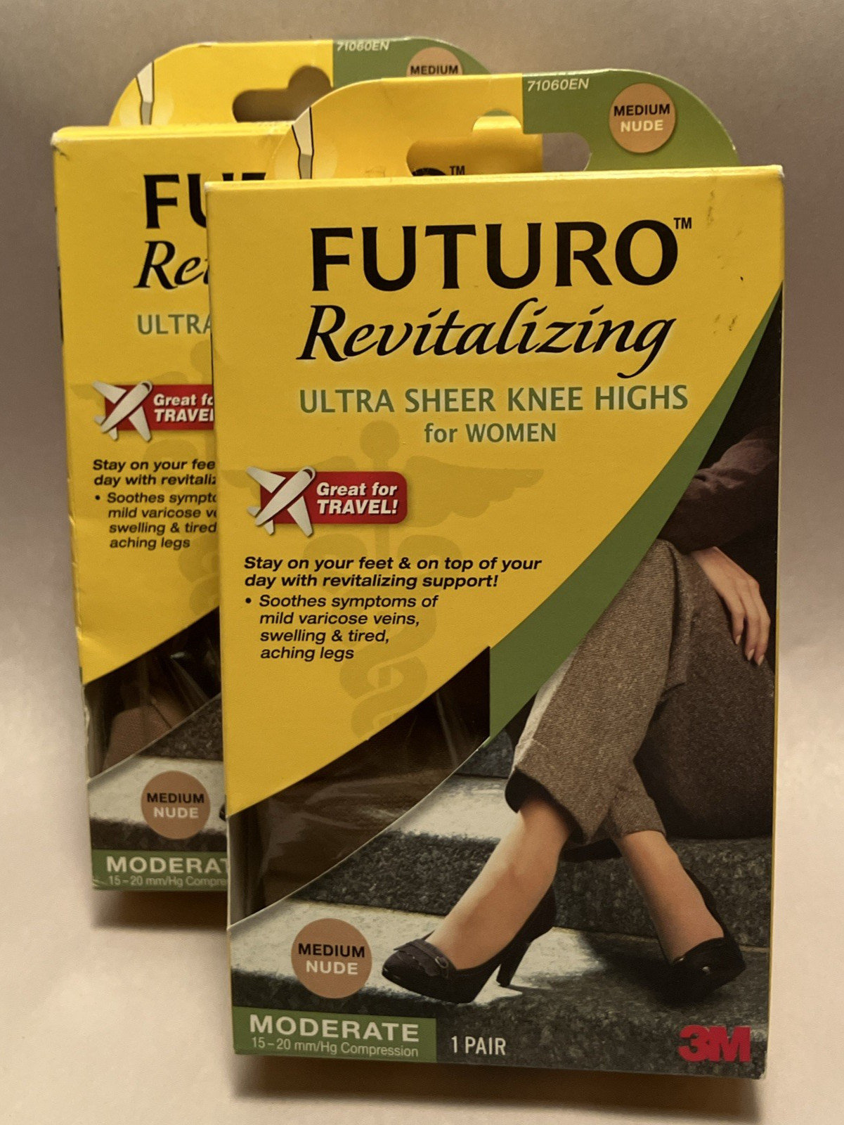 NIB 2 Pr Futuro Revitalizing Ultra Sheer Knee Hi Women Med. Nude Compresion Hose