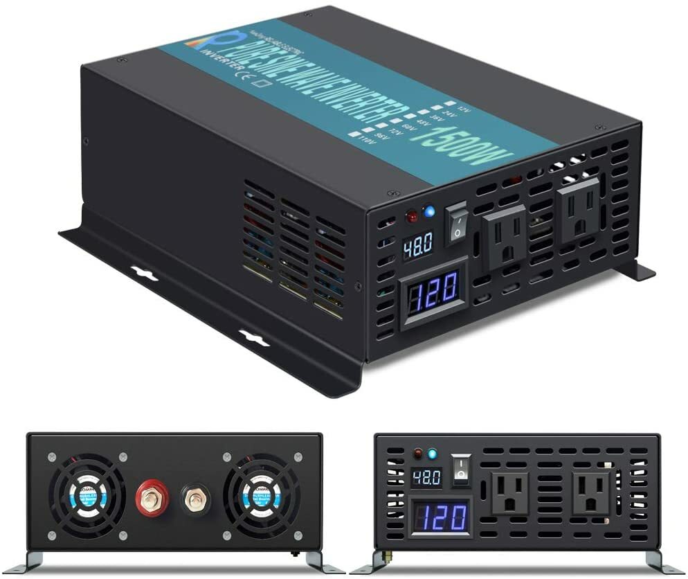 Pure Sine Wave Power Inverter 1500W 48VDC to 120VAC Solar Home RV LED Display