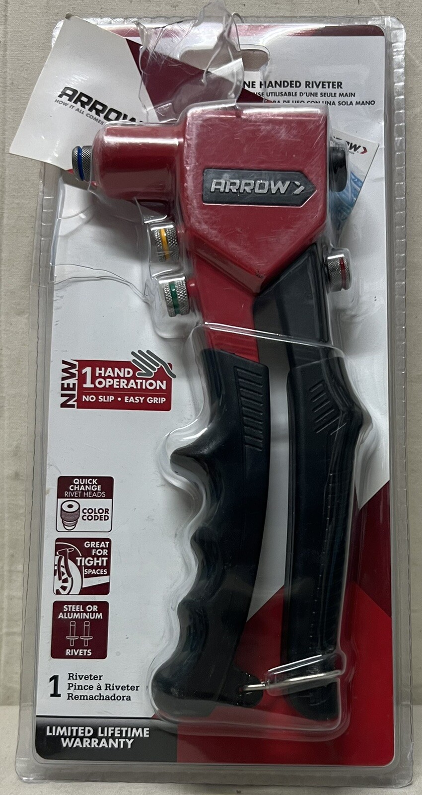 Arrow One Handed Riveter Tool Quick Change Color Coded Rivet Heads Model RT187M