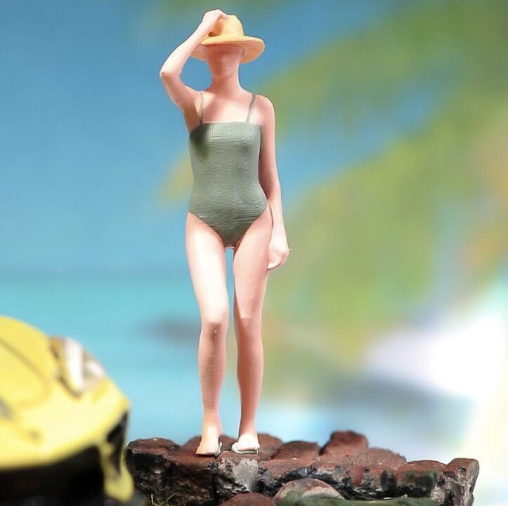 1:64 Painted Unpainted Figure Model Miniature Resin Diorama Sun Hat Lady