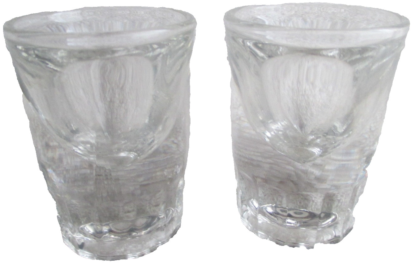 2 Heavy Base Whiskey Shot Glasses, 3"H Clear New, No Tag
