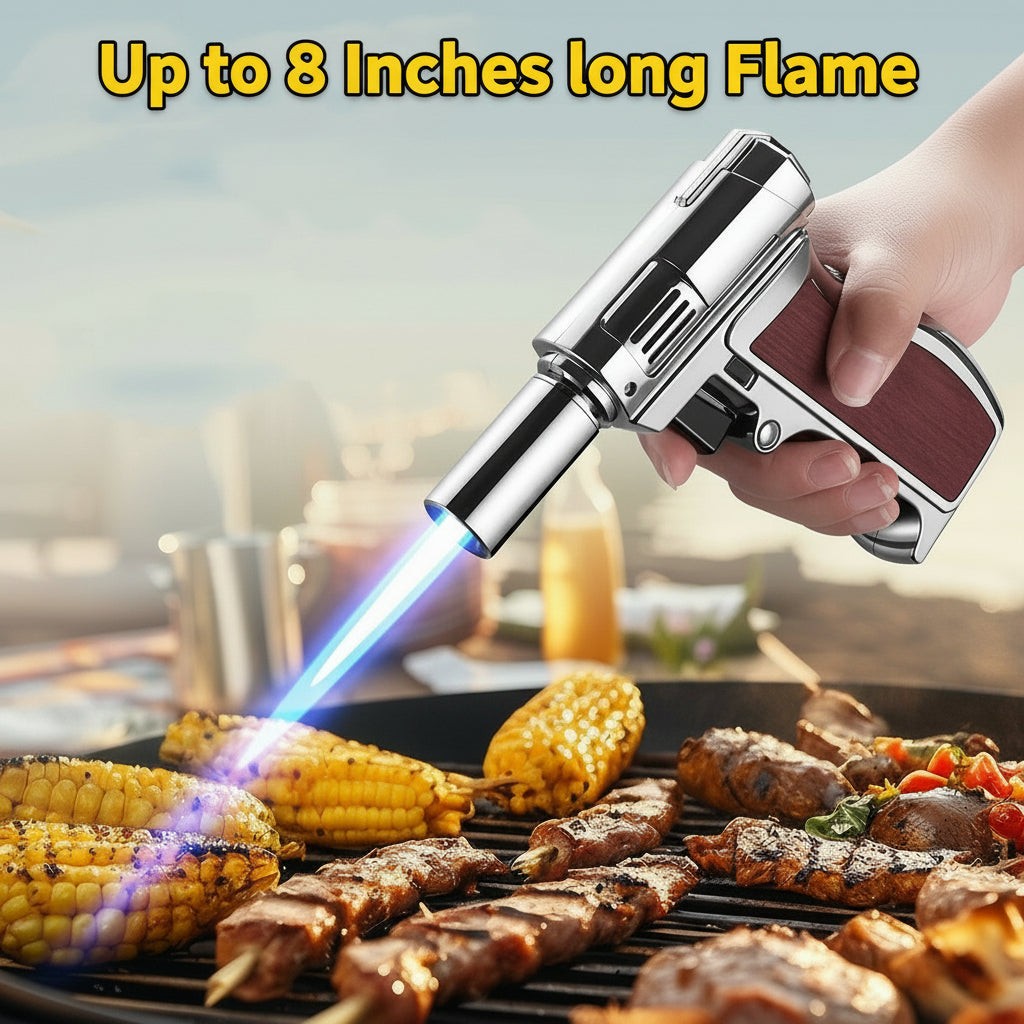Butane Lighter Torch, Silver, Pistol-grip Handle