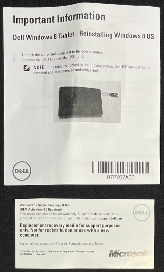 Dell / Microsoft Windows 8 - 32-Bit Recovery Media Thumb Drive / MD2VN