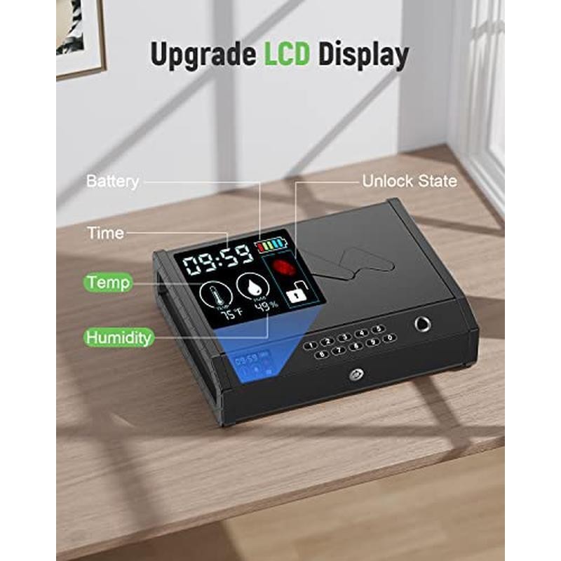 Biometric Pistol Safe W/ LCD Display Quick Access Secure Storage 2 Handguns New