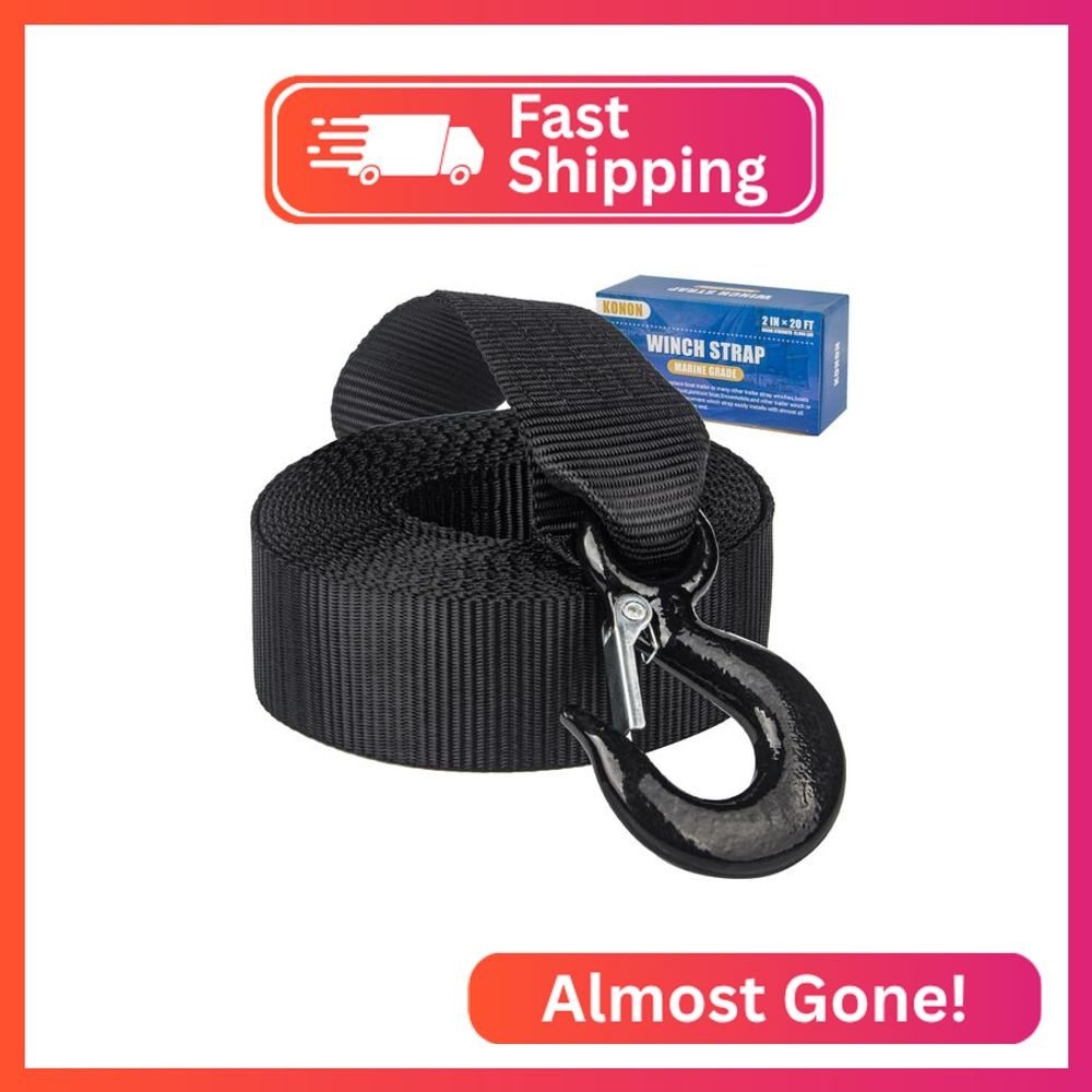 KONON Boat Trailer Winch Strap 2" x 20' with Safety Snap Hook 12000 lbs for Towi