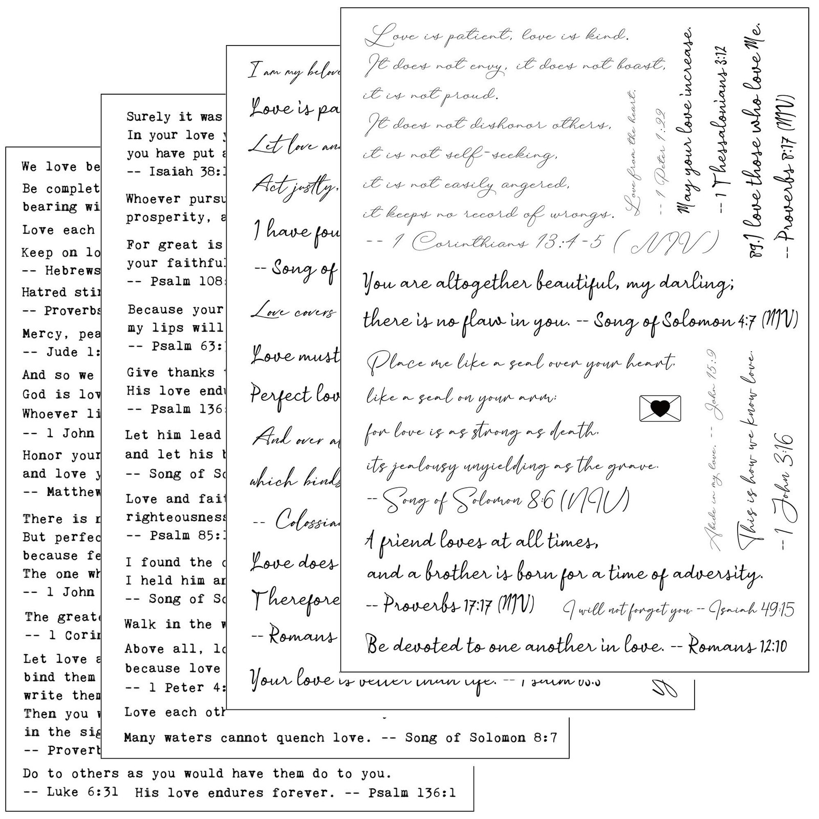 Bible Verses Planner Stickers – 4 Sheets of Love Quotes, Retro Typewriter