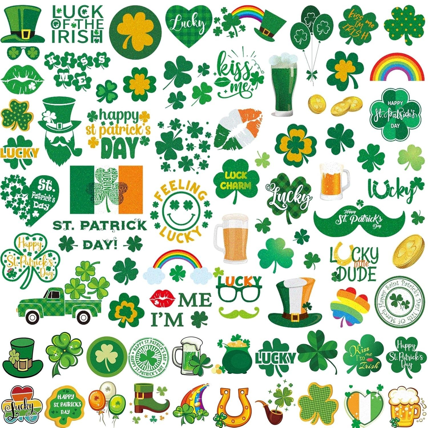 23 Sheets Large Glitter St. Patrick's Day Tattoos Accessories, 100+ Pcs Lucky...