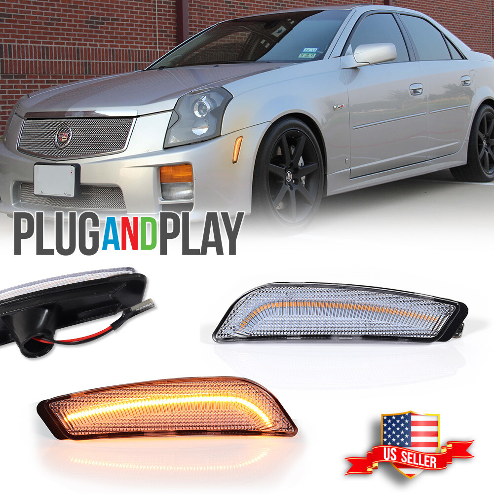 Clear Lens Front Bumper Amber LED Side Marker Light For 03-07 Cadillac CTS CTS V