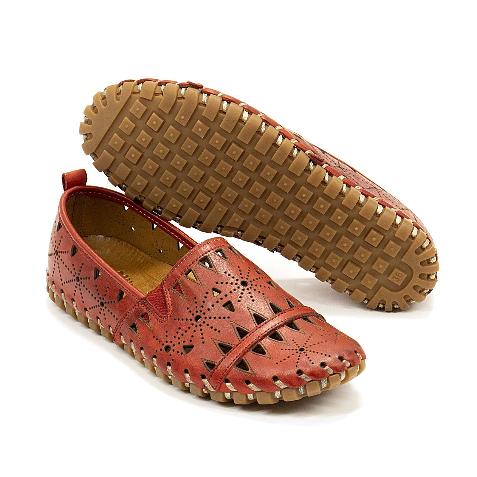 Women Spring Step Fusaro Red Leather Loafer Arch Support Comfort Flats