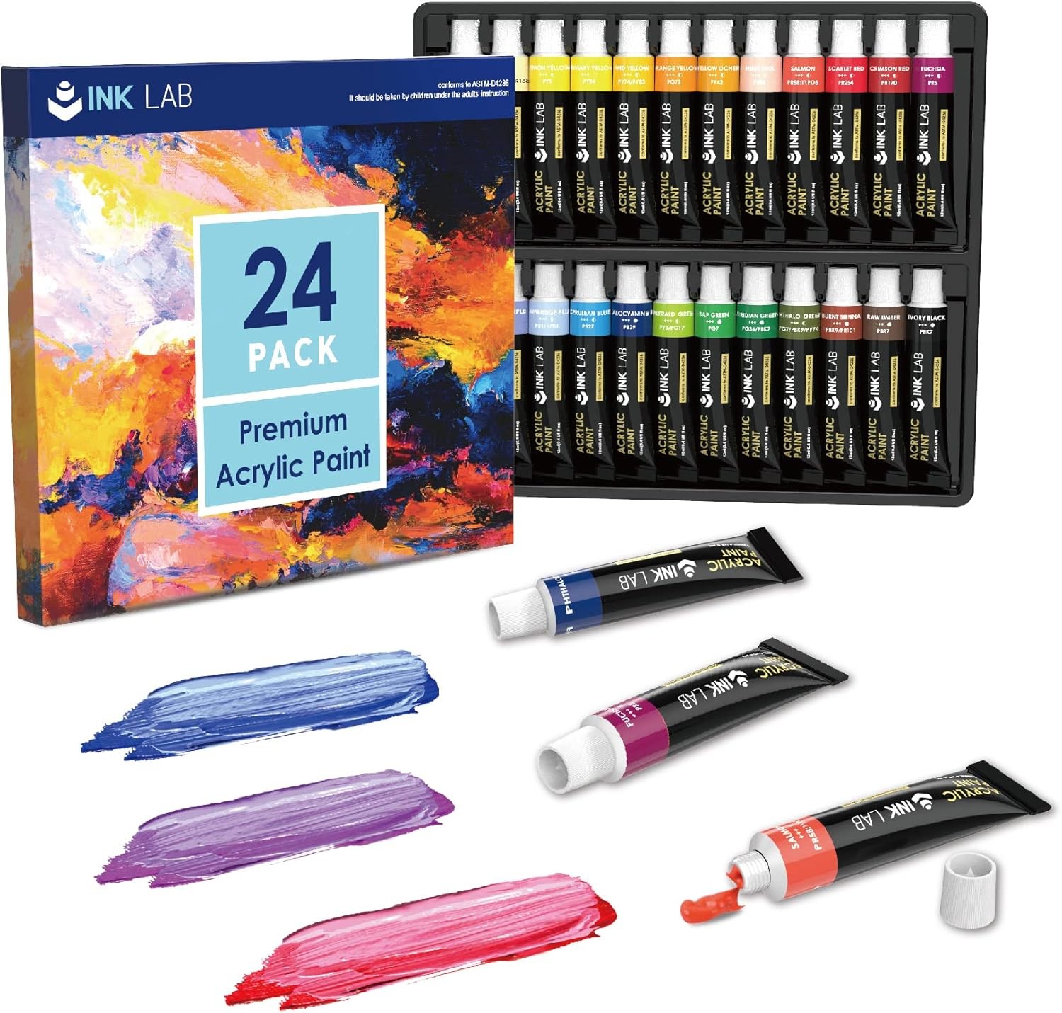 INK LAB Acrylic Paint Set 24 Tubes Non 9.74 Fl Oz (Pack of 1), normal color
