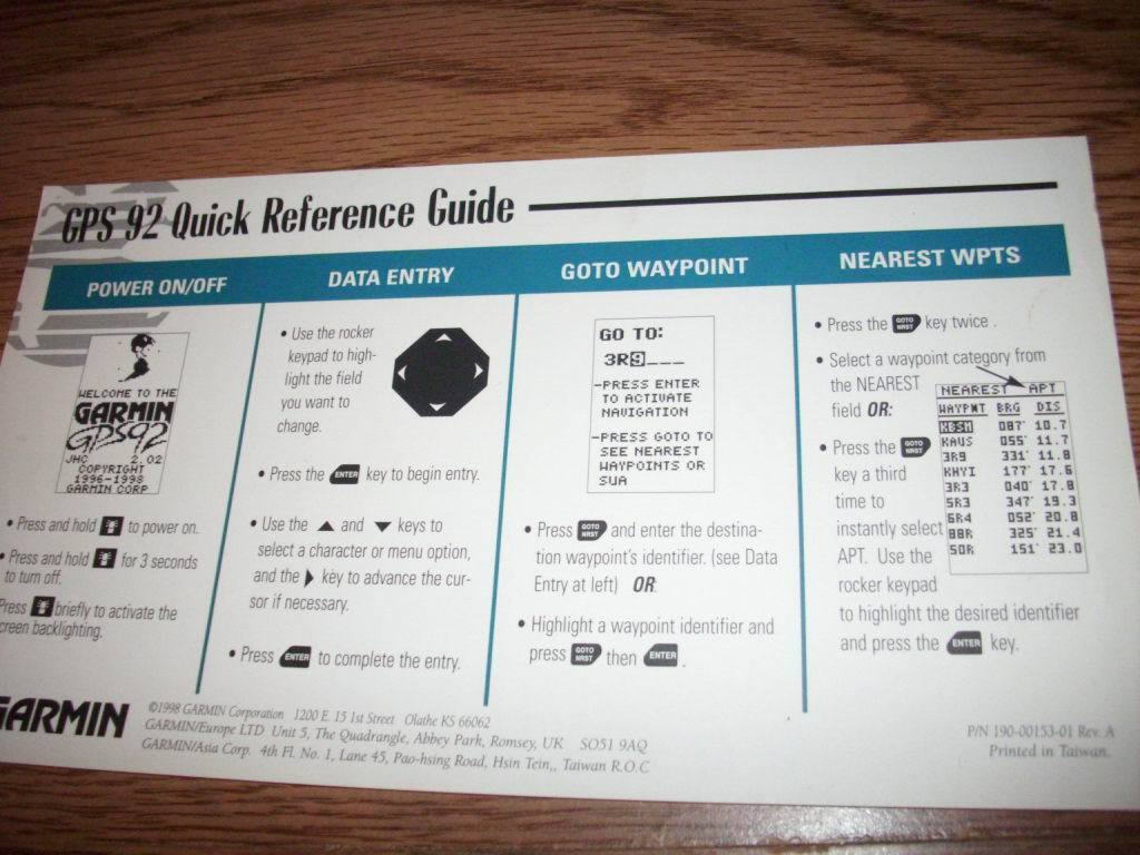 Garmin GPS 92 Quick Reference Guide