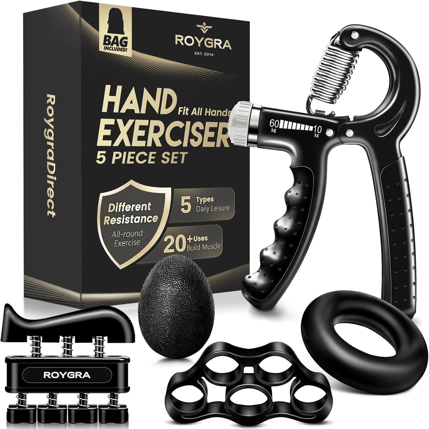 Hand Grip Strengthener, Adjustable Grip Strength Trainer with 4 Exercise Tools -