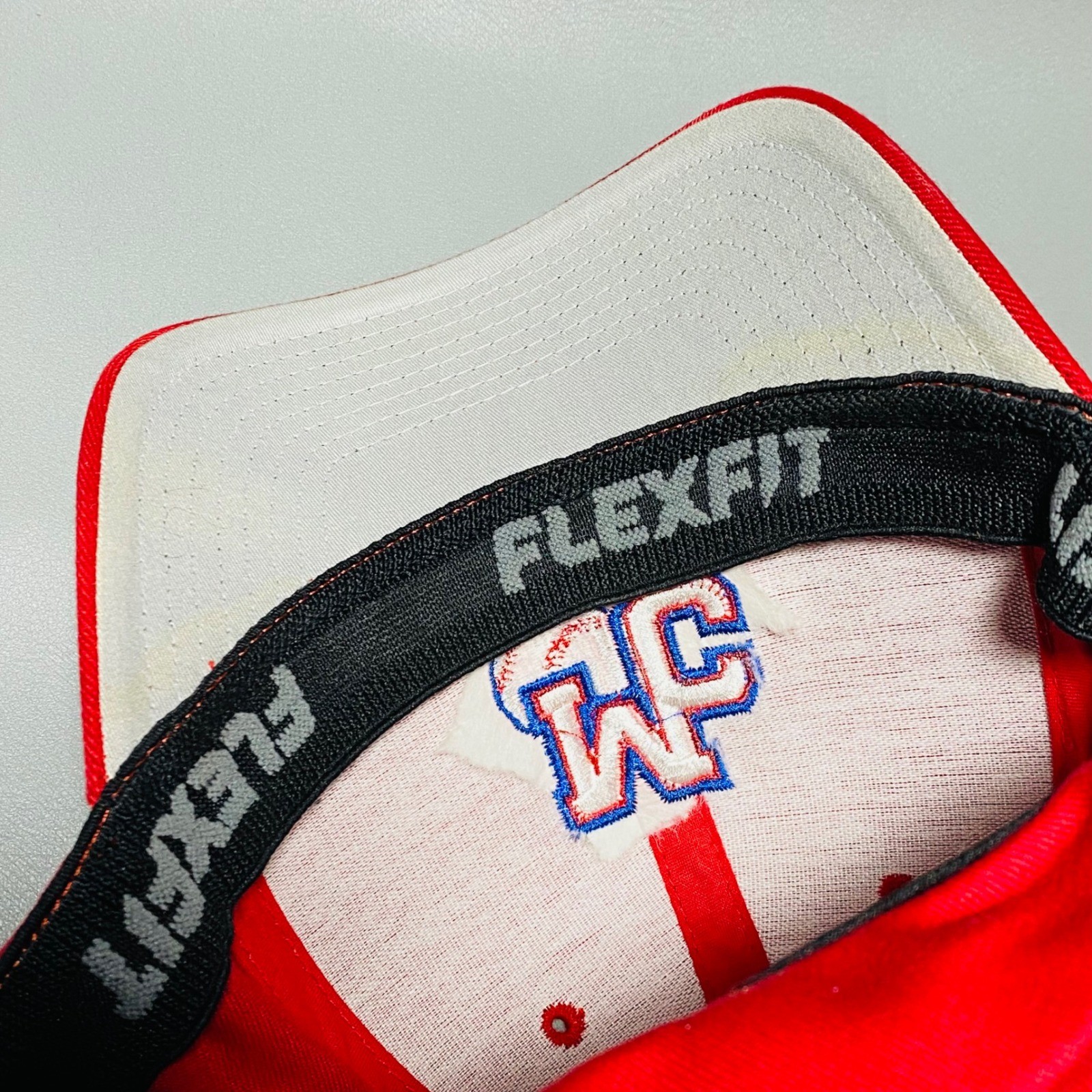 Flexfit MC Baseball Cap Red Fitted Size S M Baseball Stitch Logo Adjustable Hat