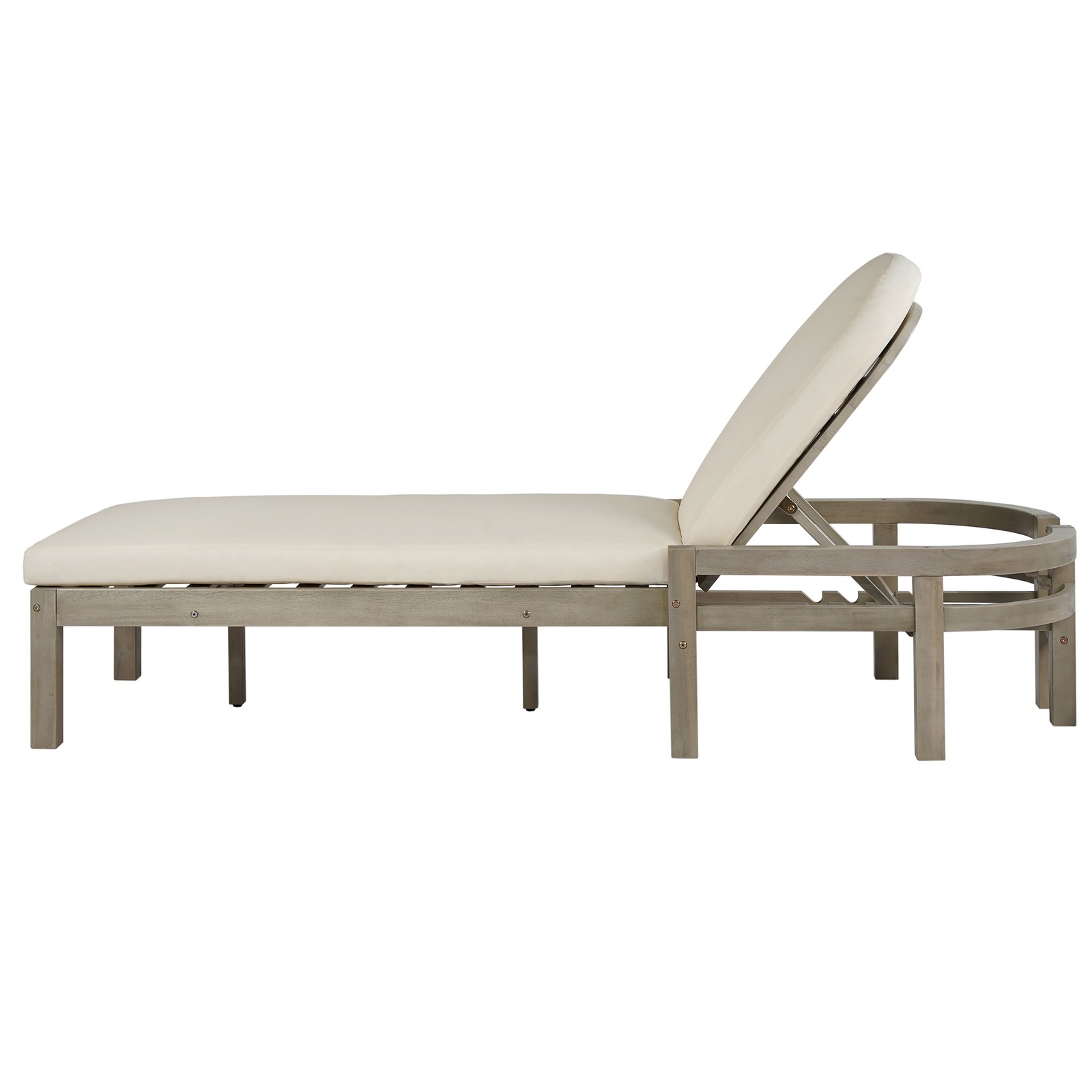 Patio Chaise Lounge Chair 2-Pack, Acacia Wood, Adjustable Backrest, Gray Cushion