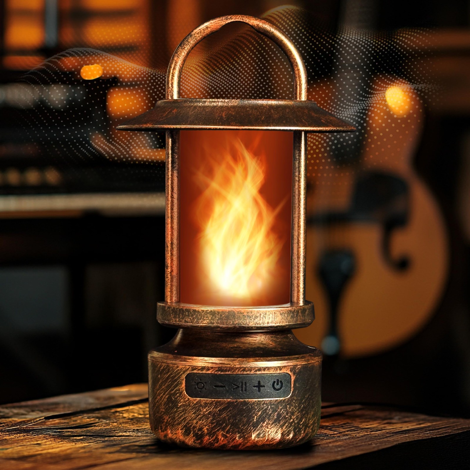 FoxFlame Bluetooth Outdoor Speakers-Realistic LED Flame Pack of 2, Bronze