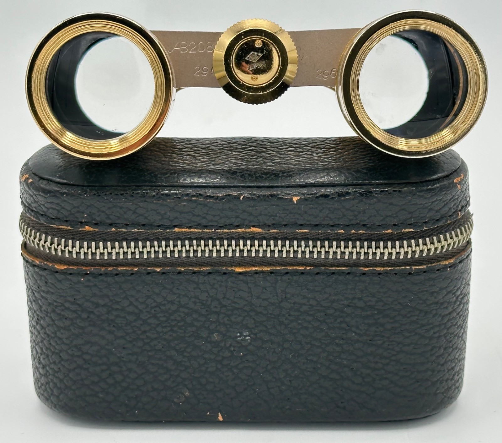 VINTAGE MOTHER OF PEARL & GOLD BUSHNELL 3 COATED OPERA GLASSES W/CASE AB208