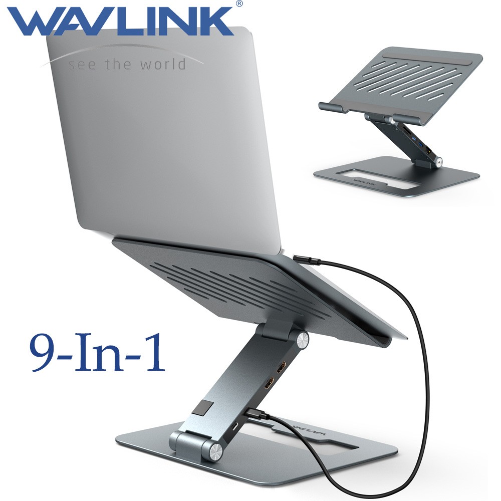 9-in-1 USB C Dock Laptop Stand Computer Riser Dual HDMI RJ45 for 10-17" Notebook