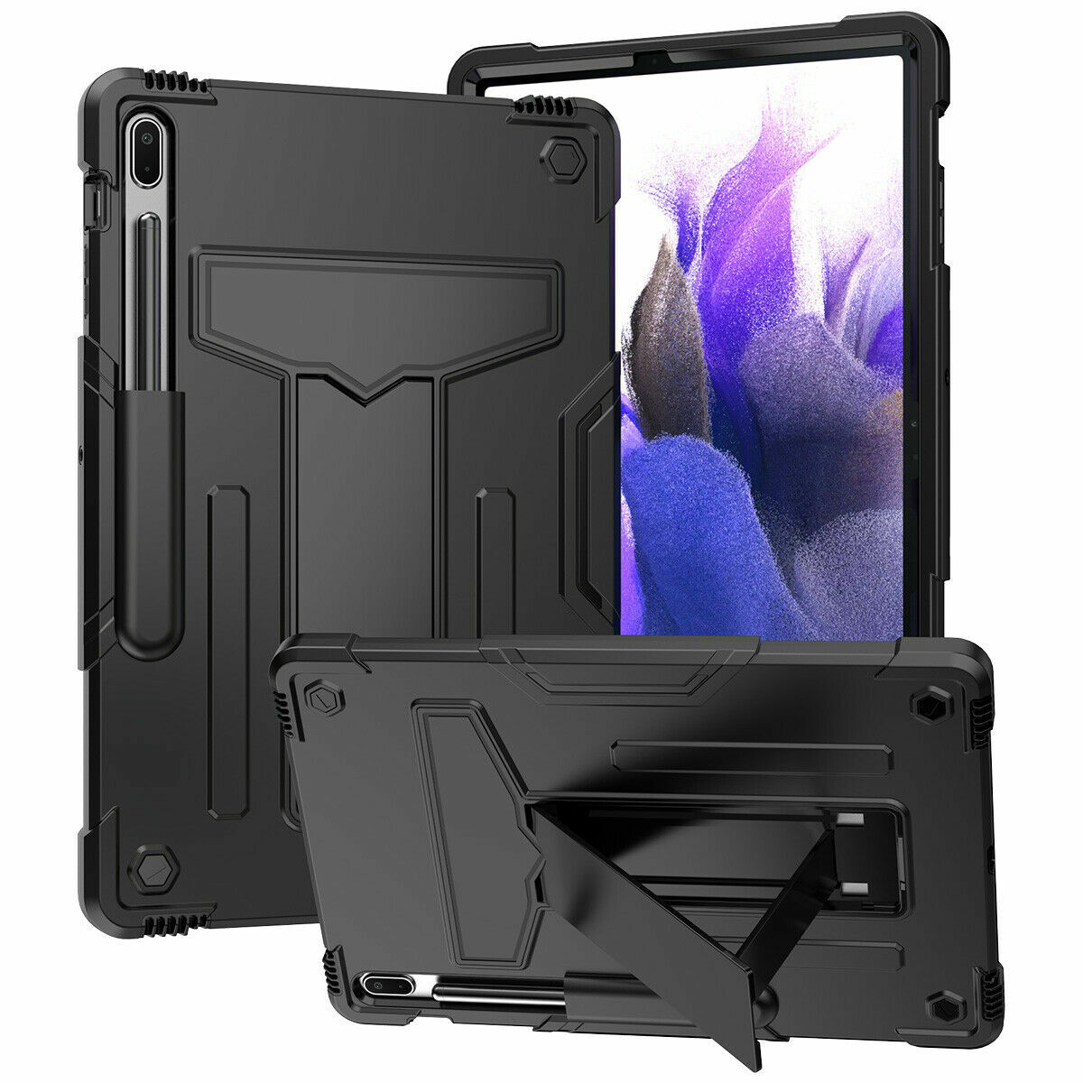 For Samsung Galaxy Tab S7 FE 12.4 (T730/T736B) Rugged Case w/ Built In Kickstand