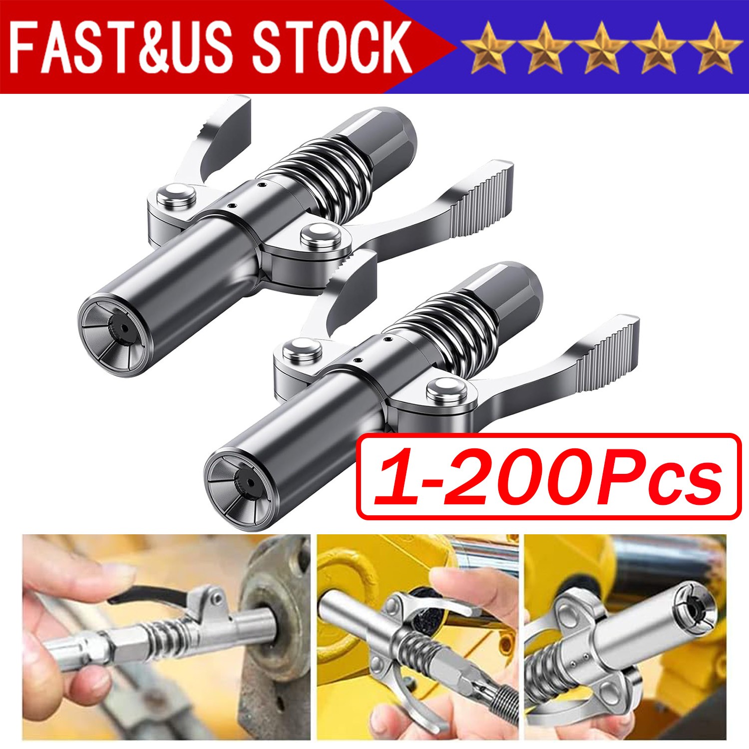 Grease Gun Coupler Double Handle High Pressure Quick Release Lock Oil Nozzles