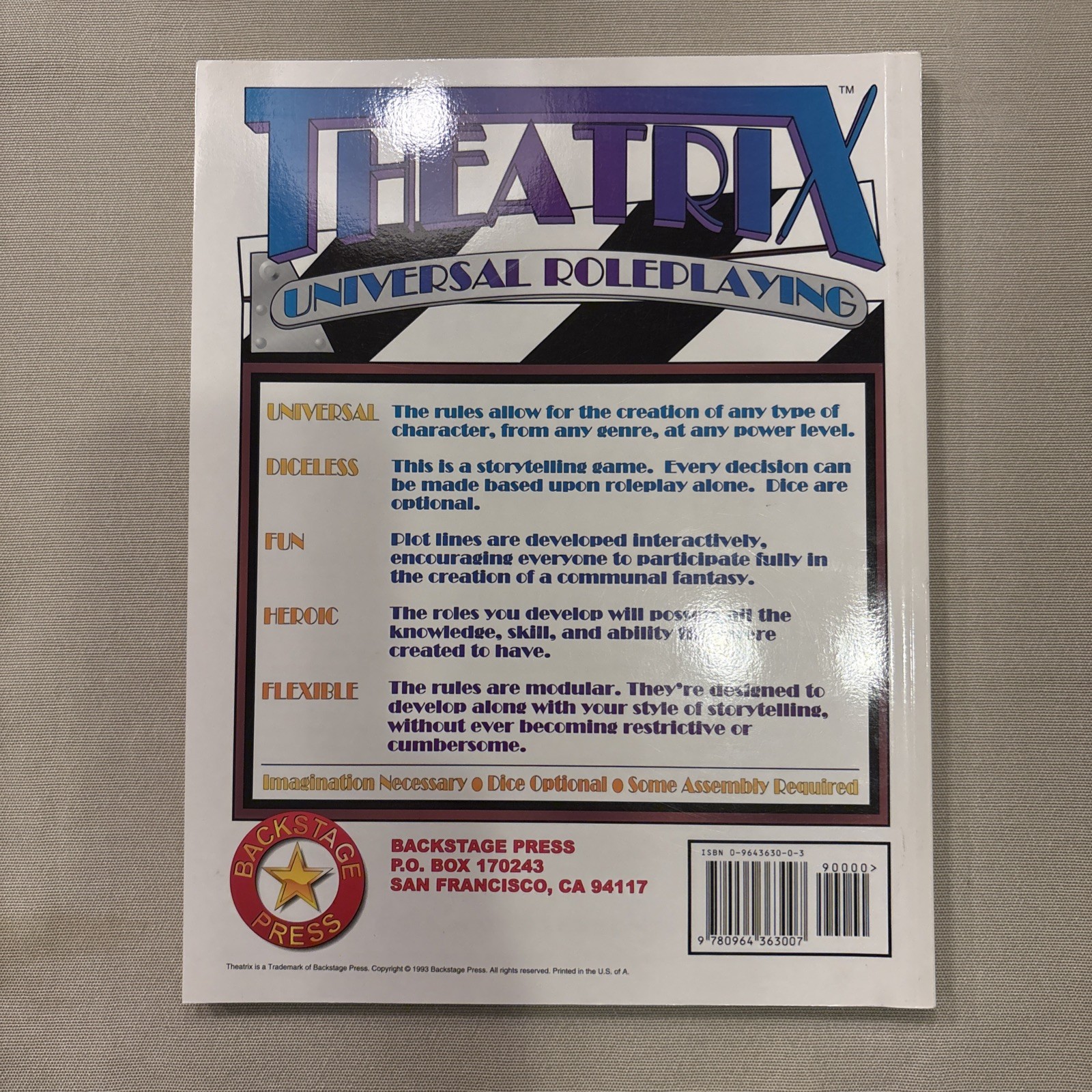 Theatrix Core Rules - Diceless Storytelling Game - Backstage Press