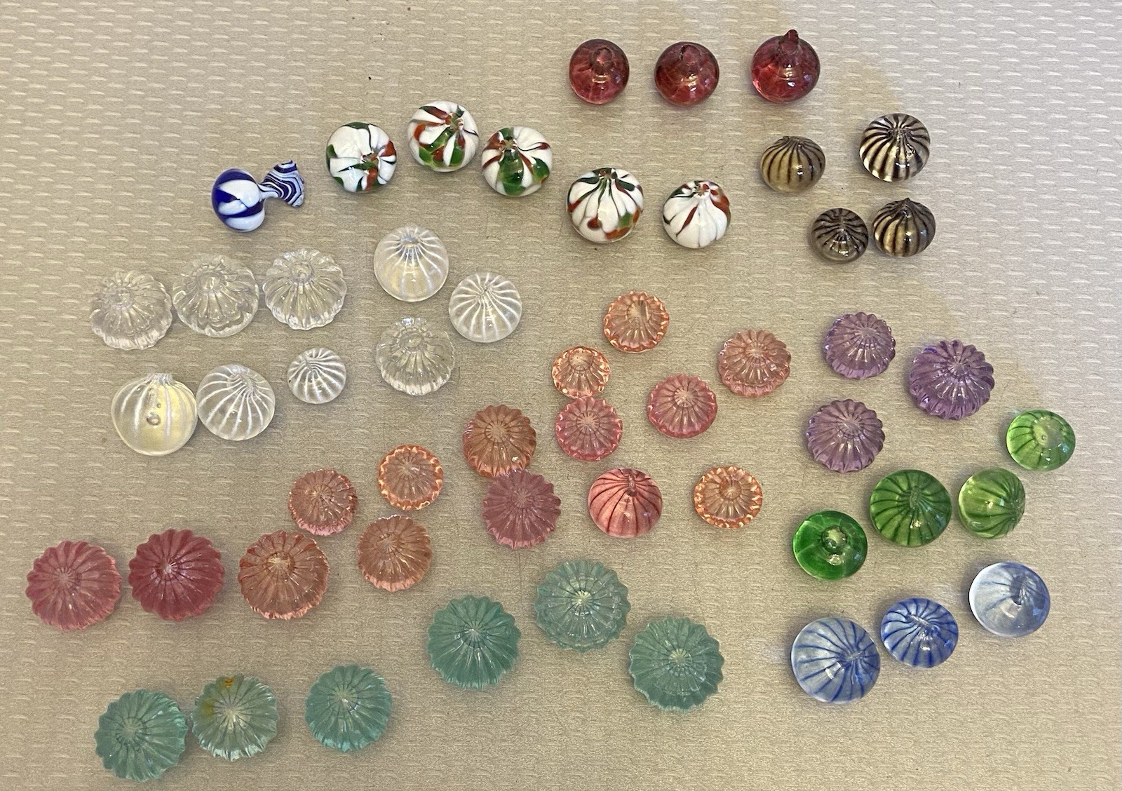 Vintage Blown Art Glass Baubles Multicolor Ribbed Flat Bottom Nipples 52P LOT