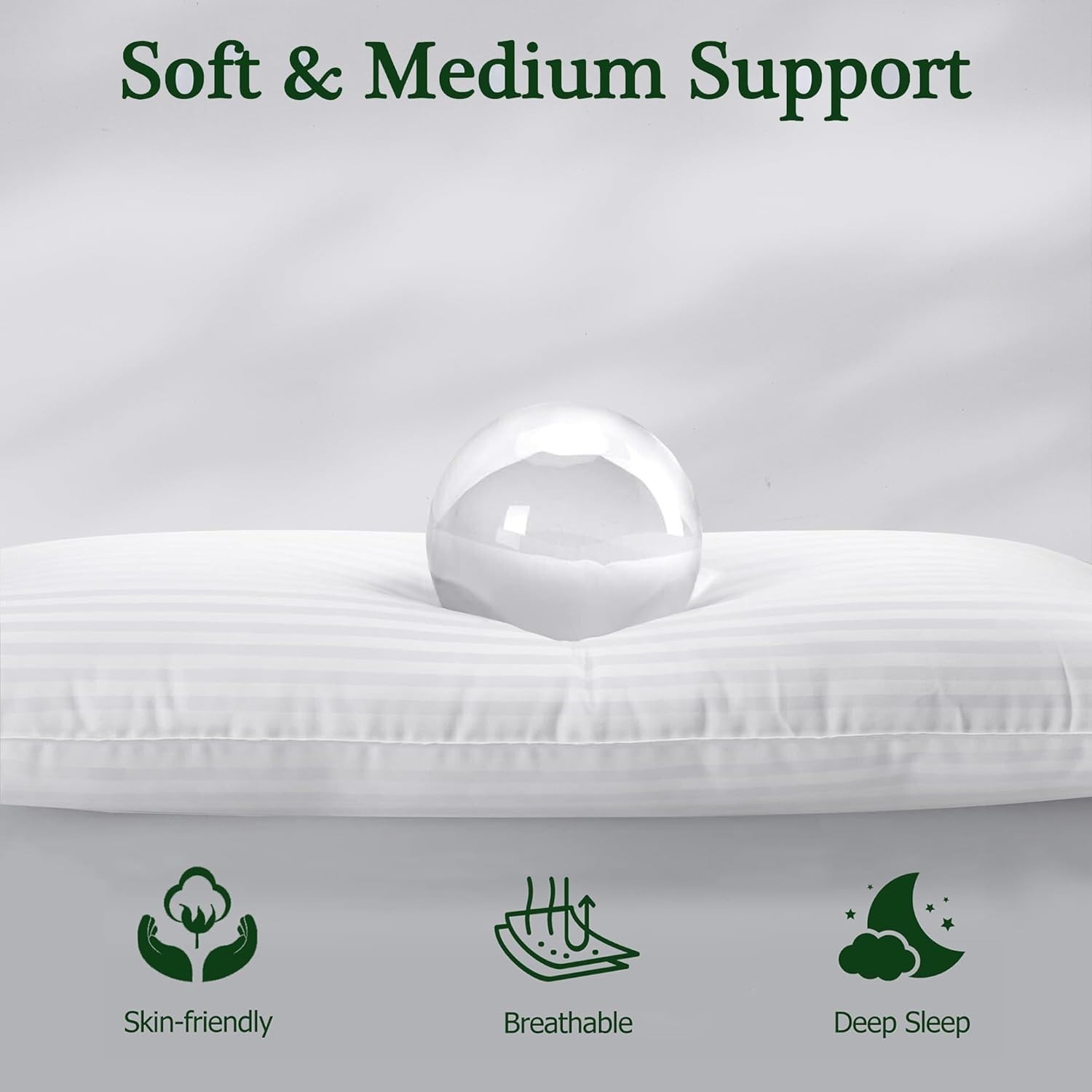 Thin Flat Soft Low Pillows Standard Size Set of 2 Down Alternative Filled Bed P