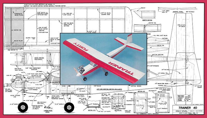 Great Planes Model Airplane Plans (RC): TRAINER 40 59" for .25-.45 by Joe Bridi