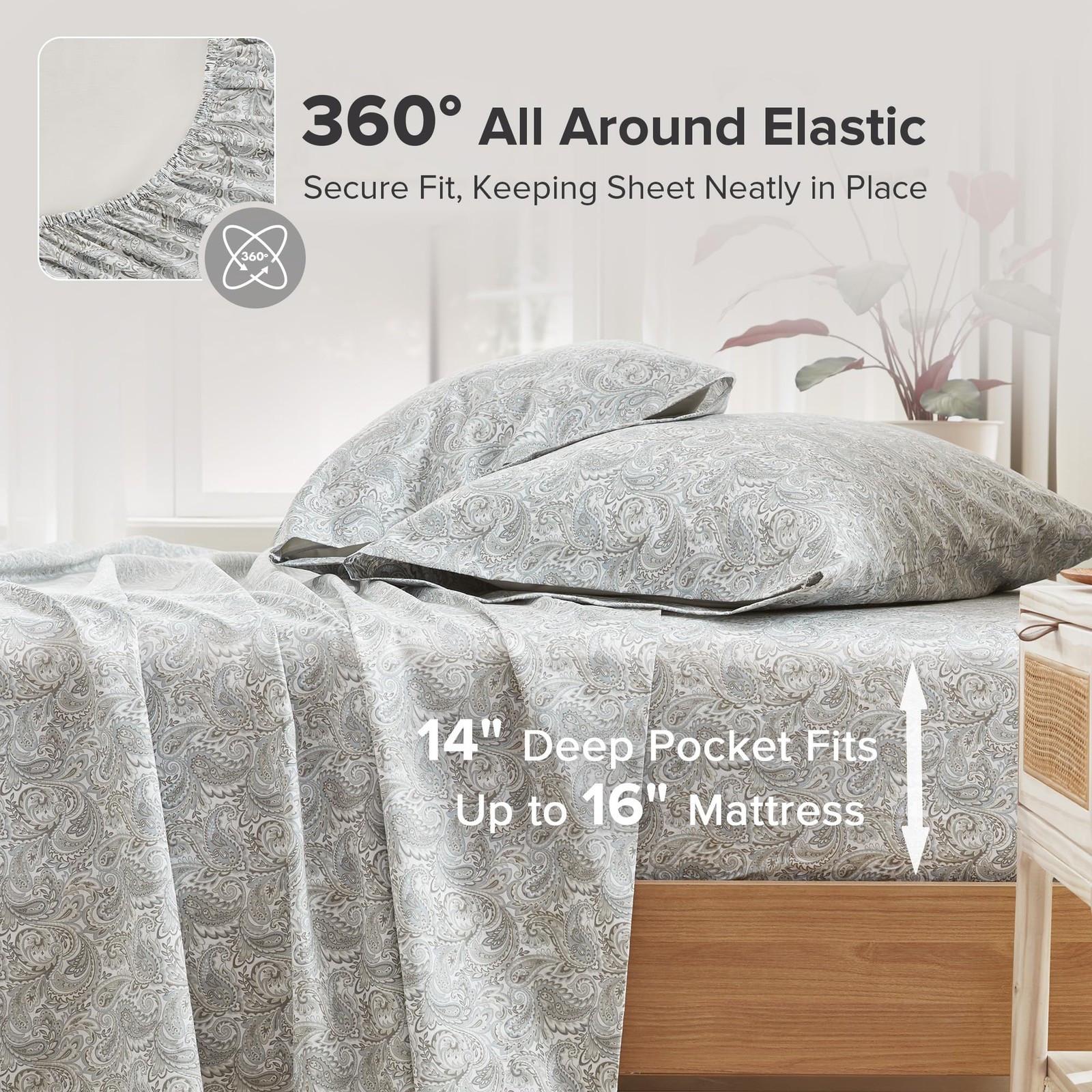 Comfort Spaces 100% Cotton Sheet Set Breathable, Lightweight, Soft with 14 Elast