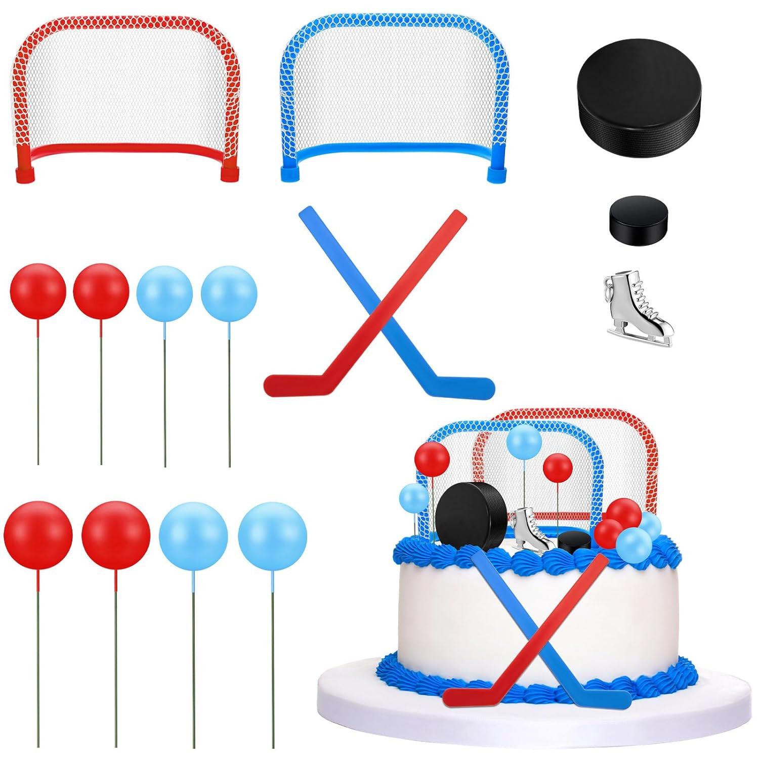 Deekin 15 Pcs Hockey Cake Topper, Glitter Birthday Signs, Ice Hockey Cake Decora