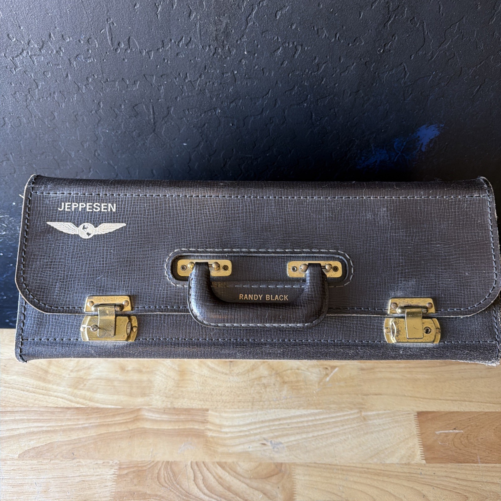 Vintage Brown Jeppesen Pilot's Leather Flight Case FC-104 WITH LOCK KEY