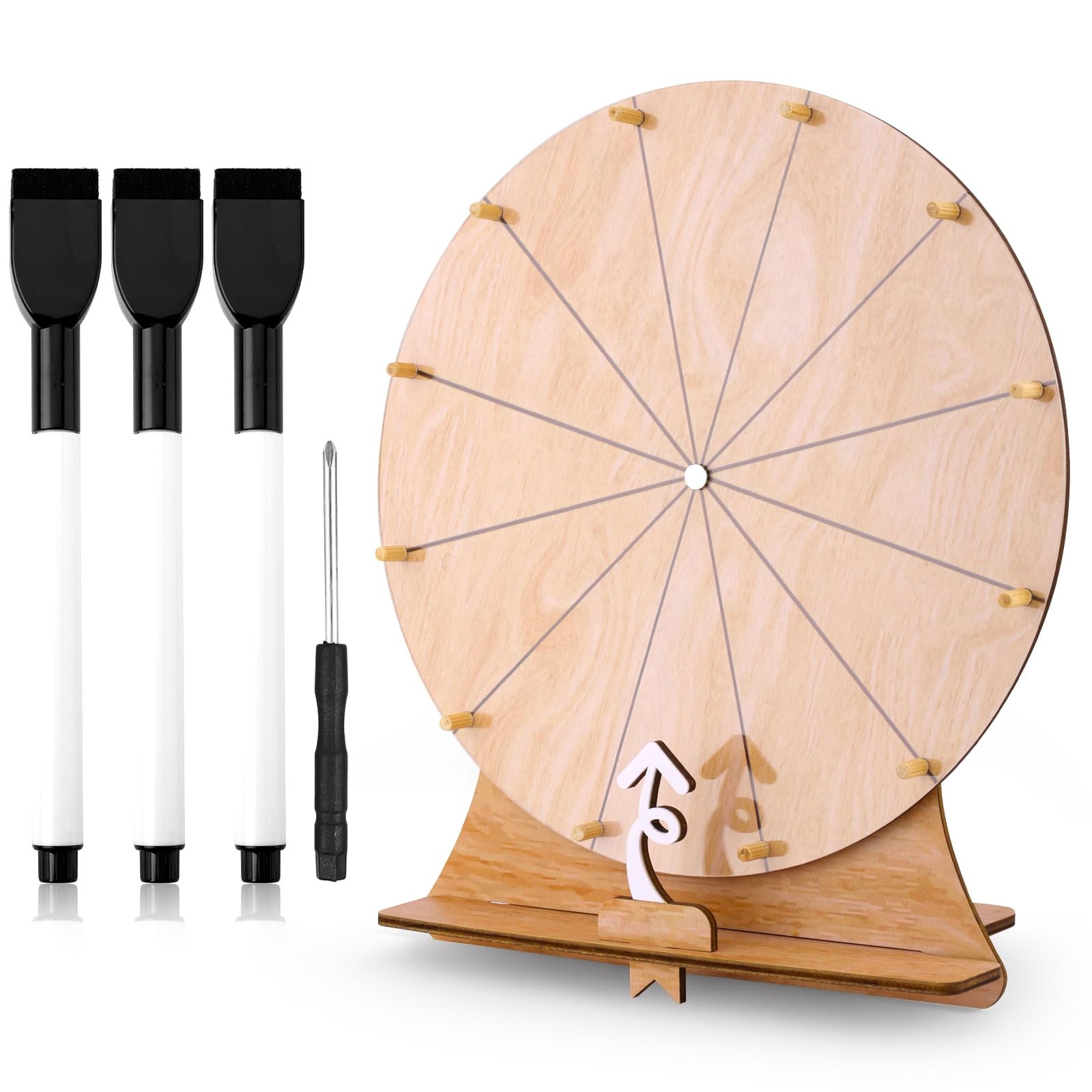 11.8" Prize Wheel, 12 Slots Wooden Spinning Wheel with Stand, Roulette Game f...