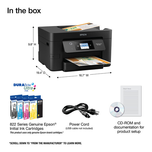 Epson WorkForce Pro WF-3820 Wireless Printer - Certified Refurbished