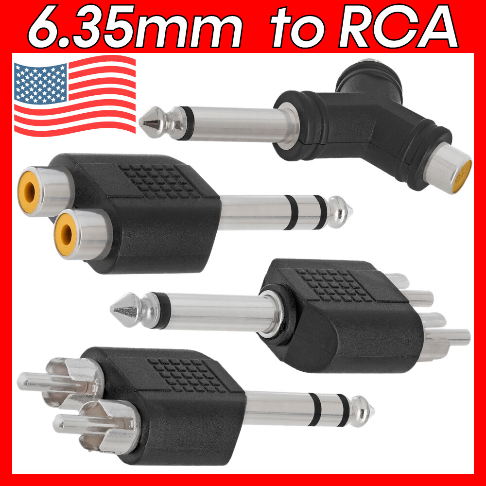 6.35mm to 2 RCA Splitter Mono Stereo RCA Adapter 2 F to M 1/4" Audio Converter