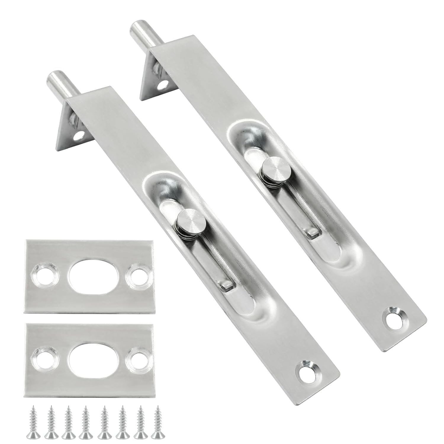 2 Pack 6 Inch Door Flush Bolt Latch, L-Type Lever, Silver | Stainless Steel Flus