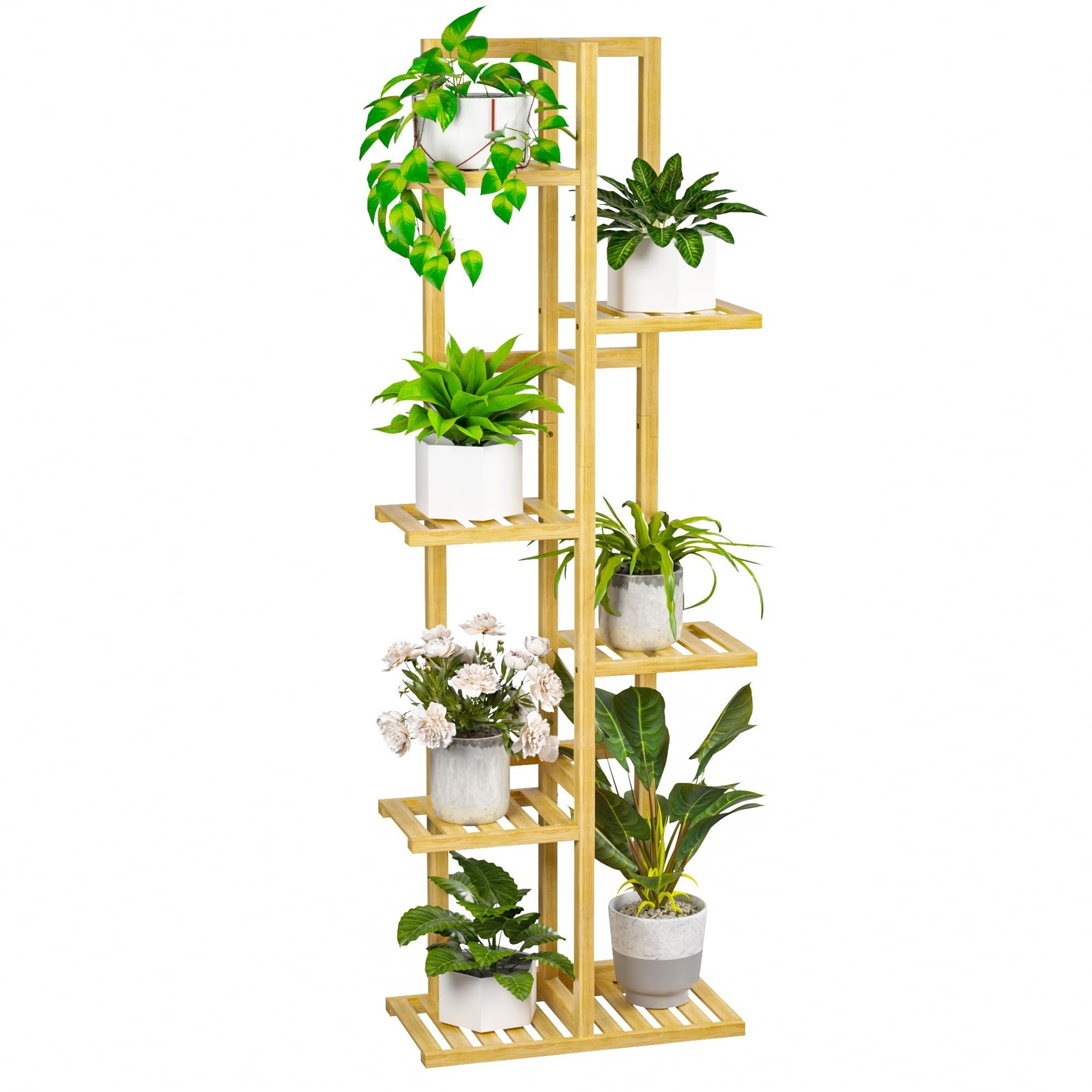 6 Tier Bamboo Plant Stand Indoor, Wood Tall Flower Holder Corner Tiered Plant...
